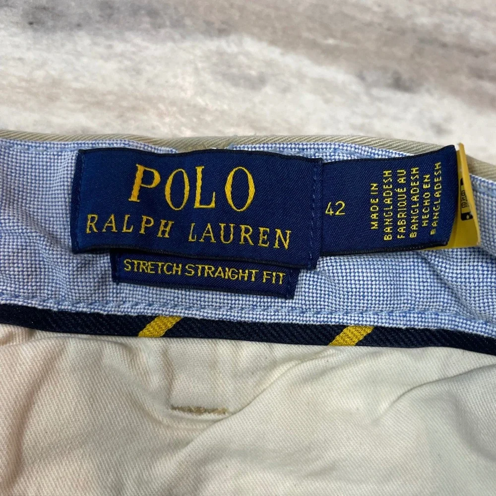 Polo Ralph Lauren Stretch Straight Fit Khaki Shorts Mens 42 Tan Chino EUC Preppy